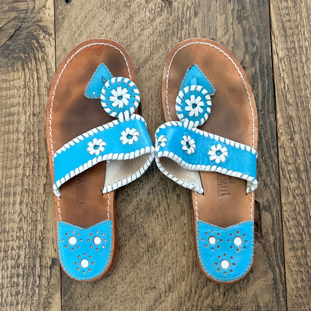 Turquoise and White Floral Sandals